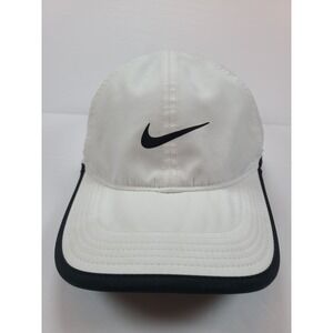 Nike Featherlight Dri-Fit Running Hat White Black Trim Swoosh Cap Adjustable
